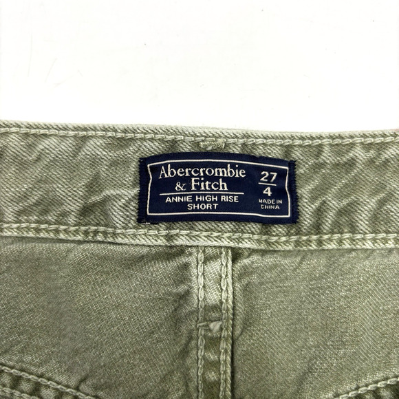 2007 Y2K Abercrombie Annie High Rise Green Denim Cut-off Mom Shorts 4/27 27x2.5" - Picture 2 of 12